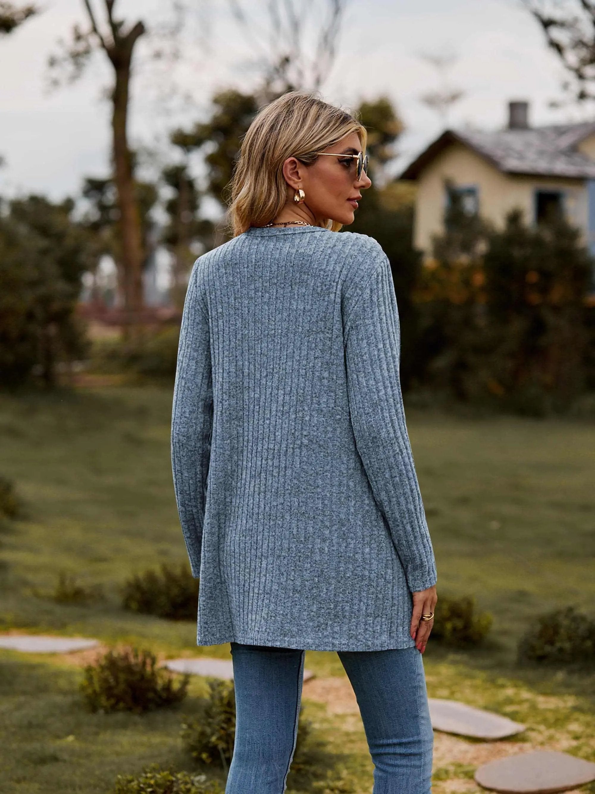 Heathered ribbed cardigan with pockets - Love Salve
